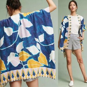 Anthropologie Sisters Gulassa Sunlight 100% Silk Floral Open Kimono O/S